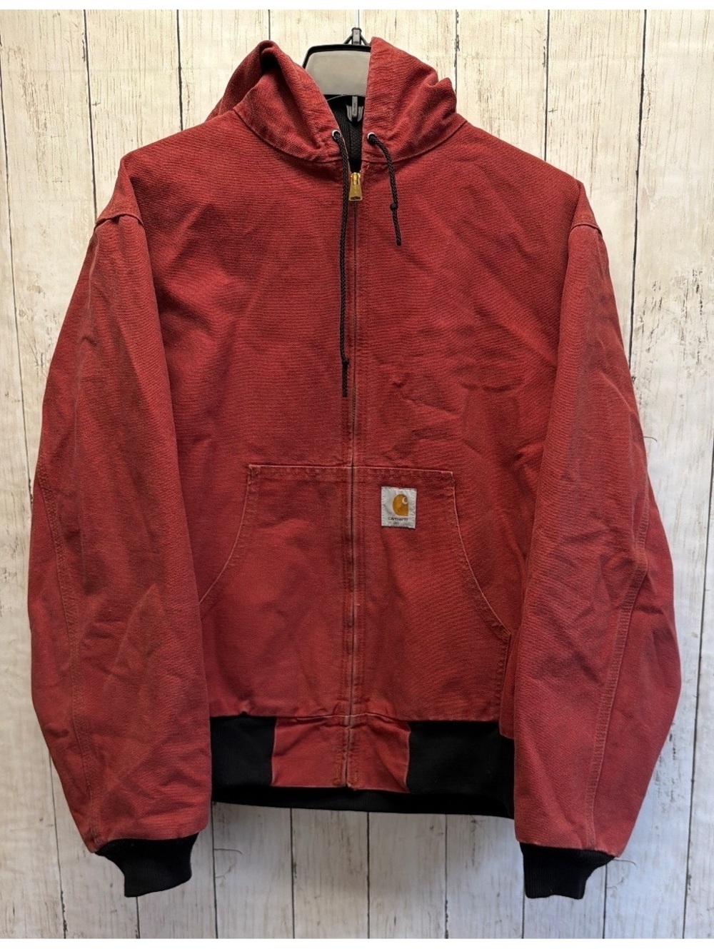 Vintage Carhartt Men's Large Red Canvas Hooded Work Jacket